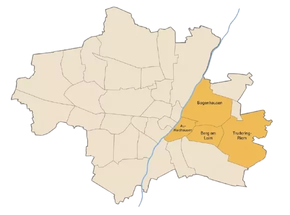 Stadtkarte München mit Einzugsgebieten