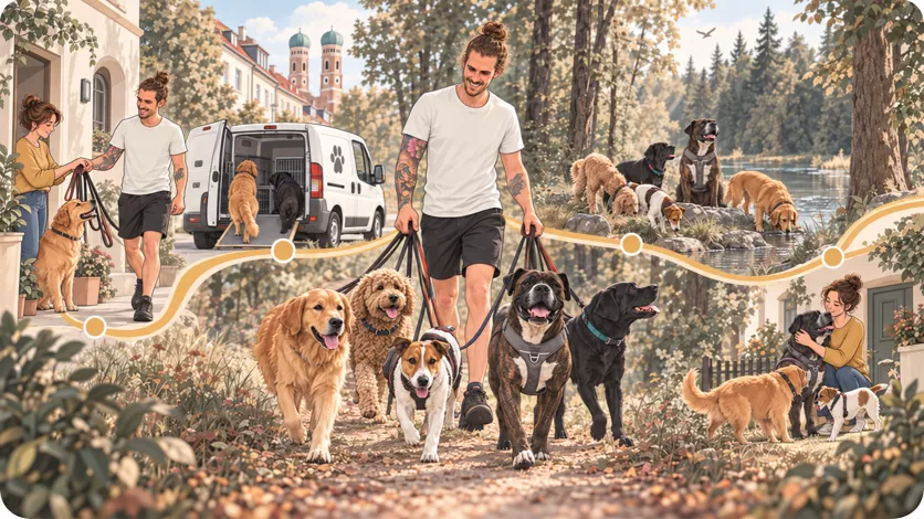 Professionelle Dogwalking mit Abholservice
